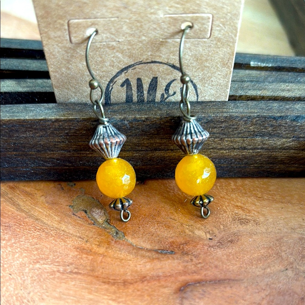 Copper/light yellow Beaded Earrings 2”
